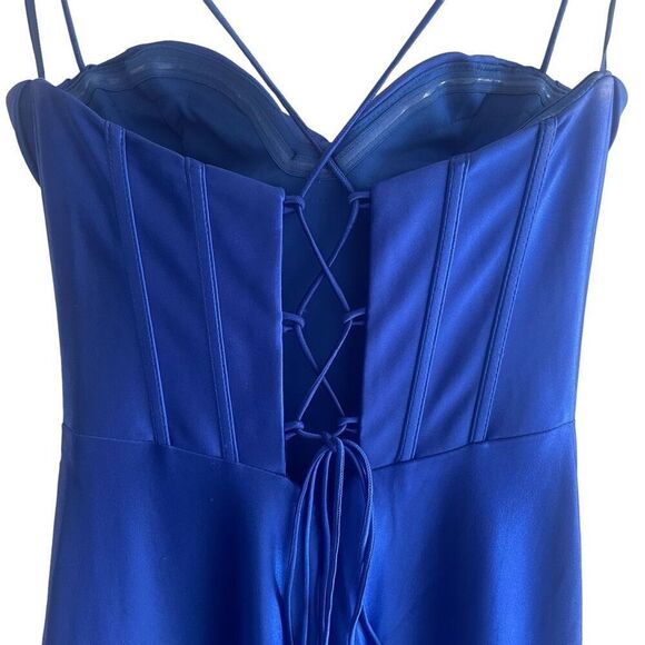 Nox Anabel Royal Blue Corset Prom Dress Long Formal Gown Size 4 E1042 Cowl Neck - Picture 10 of 14